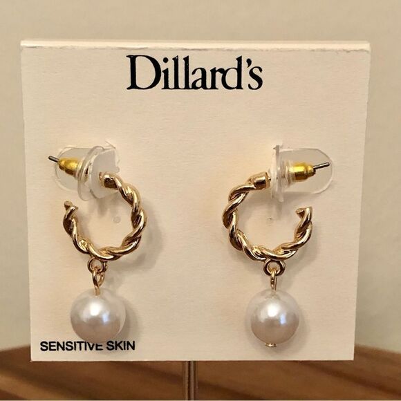 Dillard’s | Pearl Charm Twist Hoop Earrings | 1.25” Drop - Picture 1 of 2